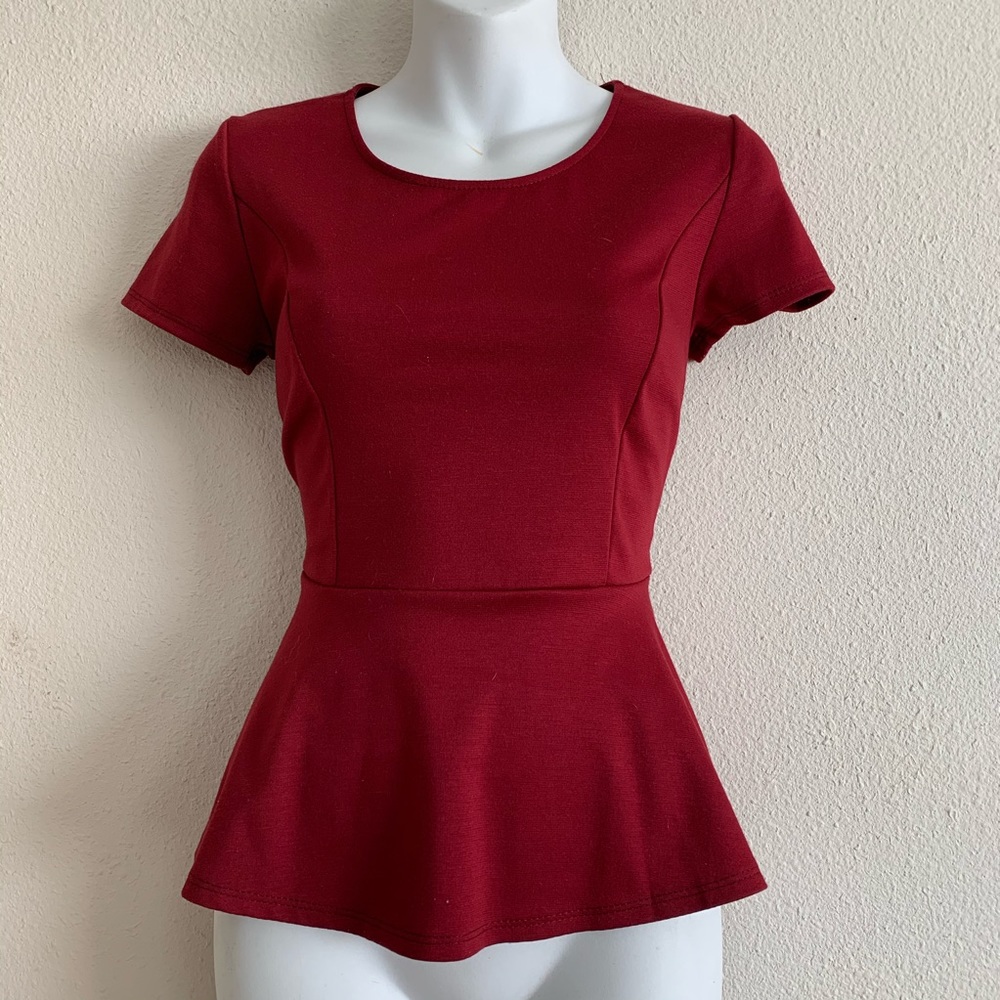 RED HEART PEPLUM TOP
